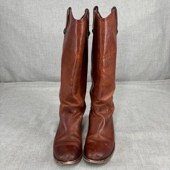Frye Melissa Button Riding Boots Brown Leather Tall Boots Pull On Women's 5.5 - Picture 3 of 9